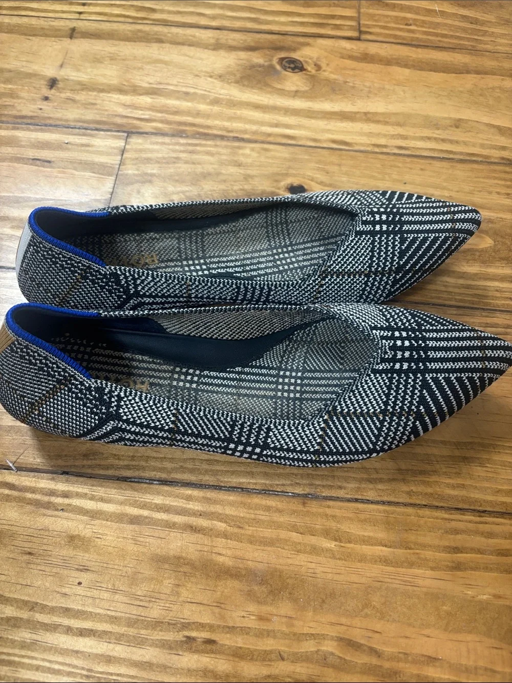 Rothy’s The Point Flats RETIRED Black Glen Plaid Pattern Size 9.5